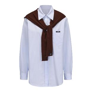 LACERTA2025秋季新款条纹配披肩衬衫女时尚百搭设计感撞色衬衣