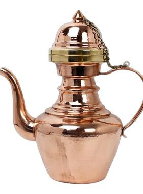 藏式手工红铜色铜茶壶高款酒壶酥油茶壶佛具家用净水壶具装饰摆件