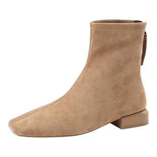 达芙妮短靴女弹力靴子2025新款加绒瘦瘦靴袜靴绒面冬季平底马丁靴