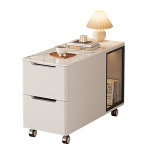 可移动边几实木沙发边柜侧柜轻奢高级感岩板茶几小推车边桌侧边柜