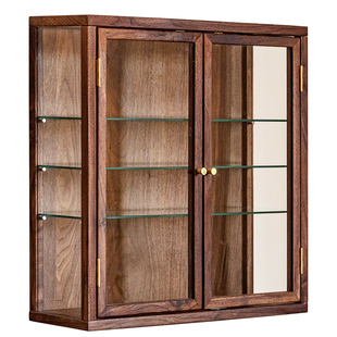 实木玻璃收纳柜黑胡桃壁挂茶器展示柜手办盲盒茶具置物架陈列柜子