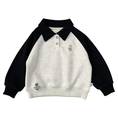 中小男孩加绒翻领卫衣polo衫帅气