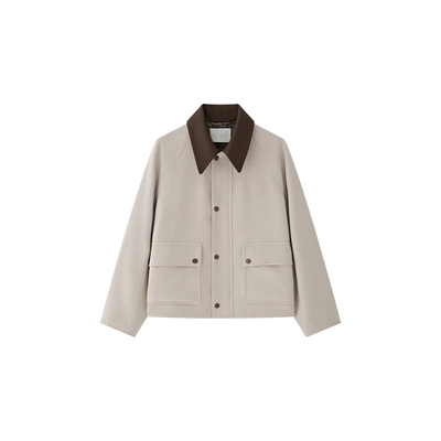 巴恩风复古撞色翻领工装夹克外套