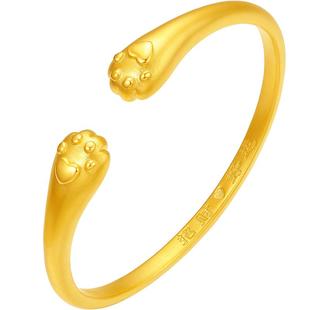 周六福黄金女足金计价萌趣猫爪手镯送女友送闺蜜妇女节礼物纪念