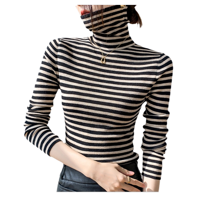 条纹针织打底衫高领保暖
