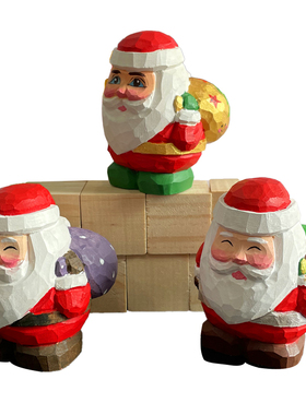 木雕摆件圣诞老人实木手工雕刻摆件批发桌面工艺品装饰圣诞节礼物