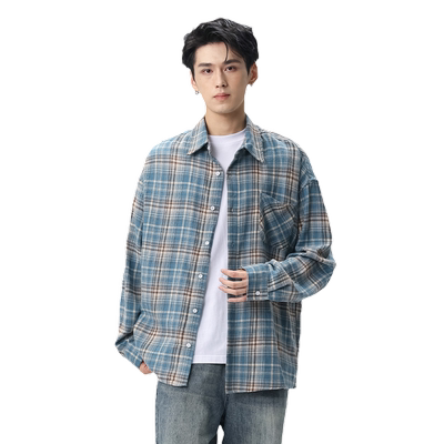 HomePanda美式复古格子衬衫男