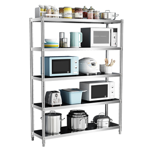 五层加厚不锈钢厨房置物架多功能收纳微波炉厨具储物架子落地多层