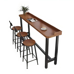 实木长条桌酒吧咖啡桌椅组合家用桌子窗边靠墙铁艺阳台高脚吧台桌