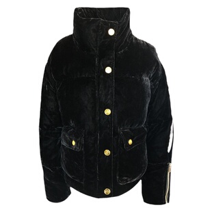 黑色丝绒面料羽绒服女2025年新款爆款冬季免洗高端短款小众设计感