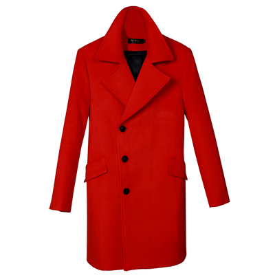 张翰红色毛呢大衣男冬季明星同款