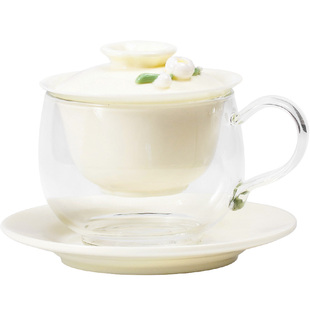 伊文陶瓷泡茶杯玻璃杯茶水分离女士花茶杯咖啡杯高档精致生日礼物