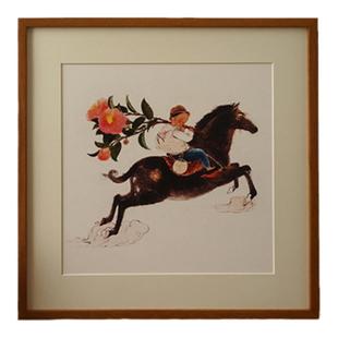 一二山皇小小 肩花跃马 马年十二生肖水墨年画 客厅装饰画玄关壁