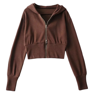 YoungGirlDay欧美街头双拉链连帽卫衣宽松收腰显瘦短款长袖上衣潮