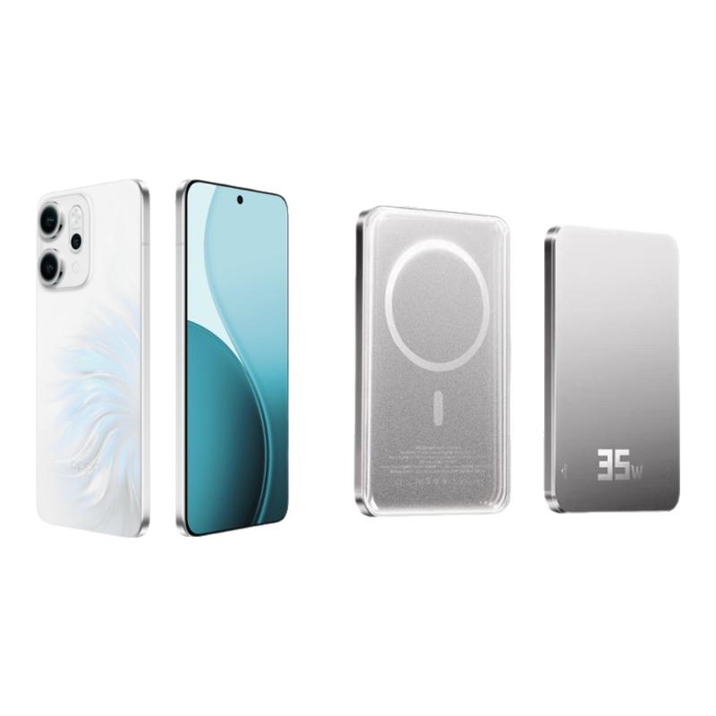 3c认证标志 适用OPPOreno14pro磁吸充电宝无线超薄便携大容量20000毫安外接电池快充无线充电器