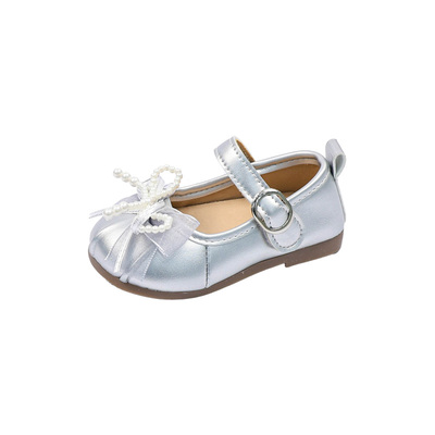 女童蝴蝶结公主鞋2025春季新款儿童百搭软底单鞋宝宝单鞋小皮鞋