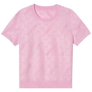 诗篇专选玫瑰粉圆领logo提花烫钻针织短袖女上衣2025夏季新款