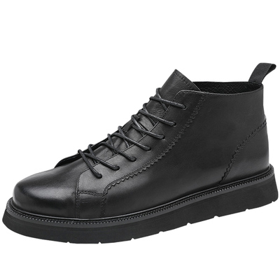 男鞋时尚潮鞋黑色真皮高帮板鞋