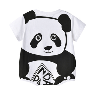 婴儿衣服夏季短袖哈衣宝宝亲子熊猫包屁衣可爱超萌连体衣夏装薄款