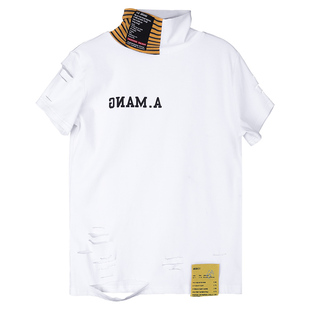 高领短袖T恤女潮牌上衣个性长袖T恤打底衫2024新款修身显瘦