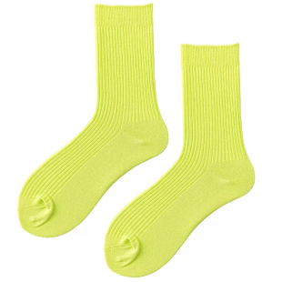 余文乐同款堆堆袜亮黄色荧光色袜子纯色粗线简约风百搭长袜男士潮