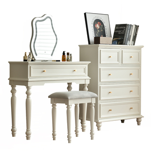 新款美式田园实木斗柜梳妆台一体小户型卧室白色带镜子化妆桌客厅