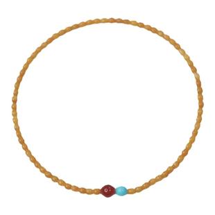 【朴朴】天然老黄玉国风手串蓝松石红玛瑙手链女2mm极细古风轻奢