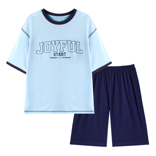 胖男童夏季短袖短裤套装宽松大码薄款家居服两件套加肥纯棉睡衣