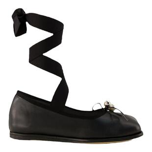Simone Rocha Heart Toe 黑色皮质芭蕾舞鞋