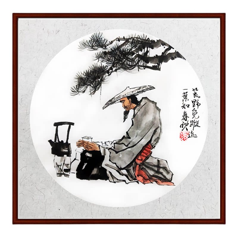 纯手绘实木框有机玻璃圆形画国