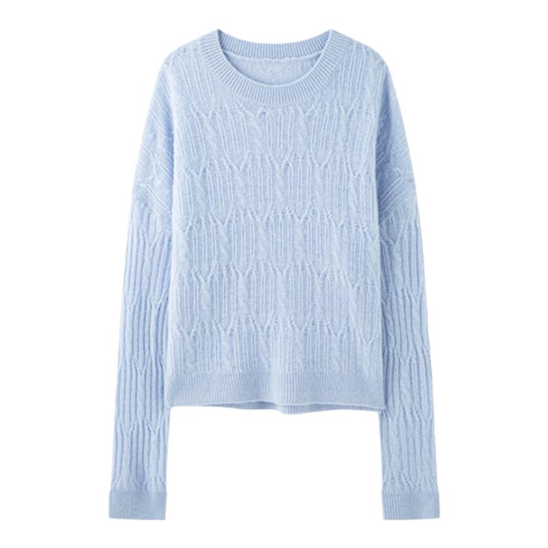 [100%山羊绒]TKY SHOP圆领绞花羊绒衫女秋季针织衫温暖治愈毛衣女