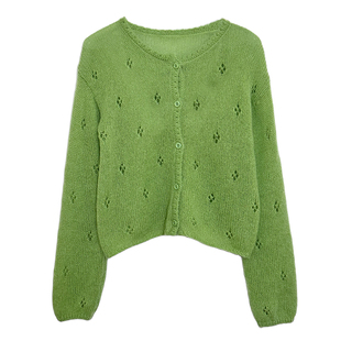 安璃  春日游～春夏嫩芽绿针织开衫温柔百搭镂空钩花外套多色可选