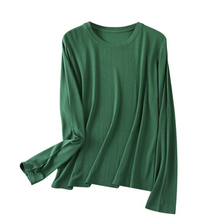 100%桑蚕丝异型螺纹加捻长袖 真丝宽松舒适显瘦百搭圆领大码上衣