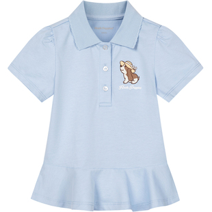 暇步士童装女童短袖POLO衫26夏新品小童甜美透气上衣儿童速干T恤