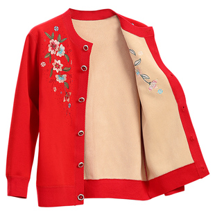 妈妈开衫保暖内衣女士加绒加厚本命年保暖衣老太太秋衣秋裤套装冬