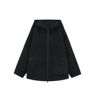 HVIVI 休闲卫衣式廓形大衣女冬季新款设计感宽松拉链连帽外套