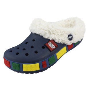 冬季加绒可拆卸儿童鞋洞洞鞋中大童宝宝男童女童防滑加毛毛棉拖鞋