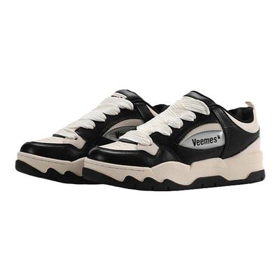 VEEMES拼接牛皮厚底增高休闲板鞋