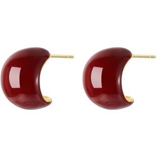 ZEGL红色耳环女复古高级耳钉银针气质新款爆款新中式秋冬豆豆耳饰