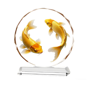 黄金双锦鲤高档水晶摆件客厅乔迁开业办公室商务好事成双吉祥摆台