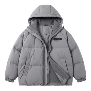 假两件美式连帽棉服男生冬季新款青少年休闲保暖加厚棉衣男装潮牌