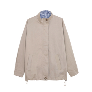 荒荒家小格子拼接外套2025秋季新款经典设计宽松休闲卡其色夹克女