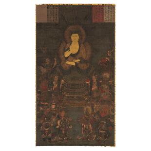 元人药师如来及十二神将图复古书画佛像国画真迹微喷仿古装裱装饰