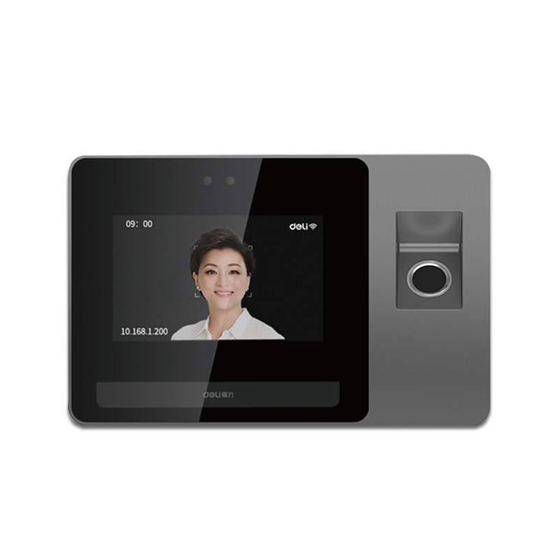 得力人脸考勤机打卡机D5S指纹智能识别签到机企业员工上下班动态刷脸门禁一体机可联网多人识别大存储打卡器