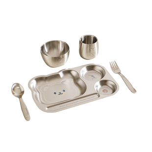 舍里 304不锈钢儿童餐盘分格早餐盘卡通家用防摔餐具套装宝宝小碗