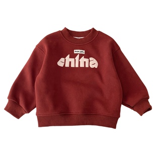 儿童加绒卫衣2025新款男童秋冬一体绒红色上衣冬装薄绒圆领套头衫