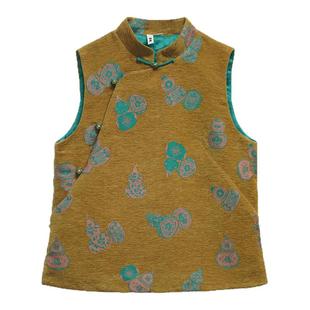 艾绘馆新中式复古灯芯绒立领马甲背心女秋冬季国风盘扣无袖坎肩