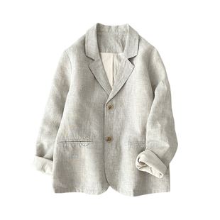 通勤女装亚麻长袖西装春款新品纯色气质外套简洁百搭上衣休闲西服