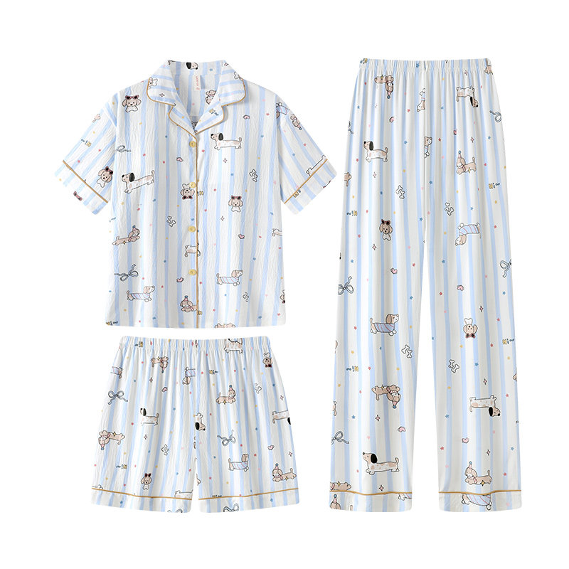 宫蝶【3件套】腊肠狗睡衣女夏季睡衣/家居服套装