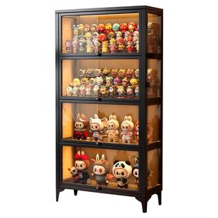 安居客手办柜玩偶展示收纳柜家用黑色玻璃陈列柜透明大模型收纳架